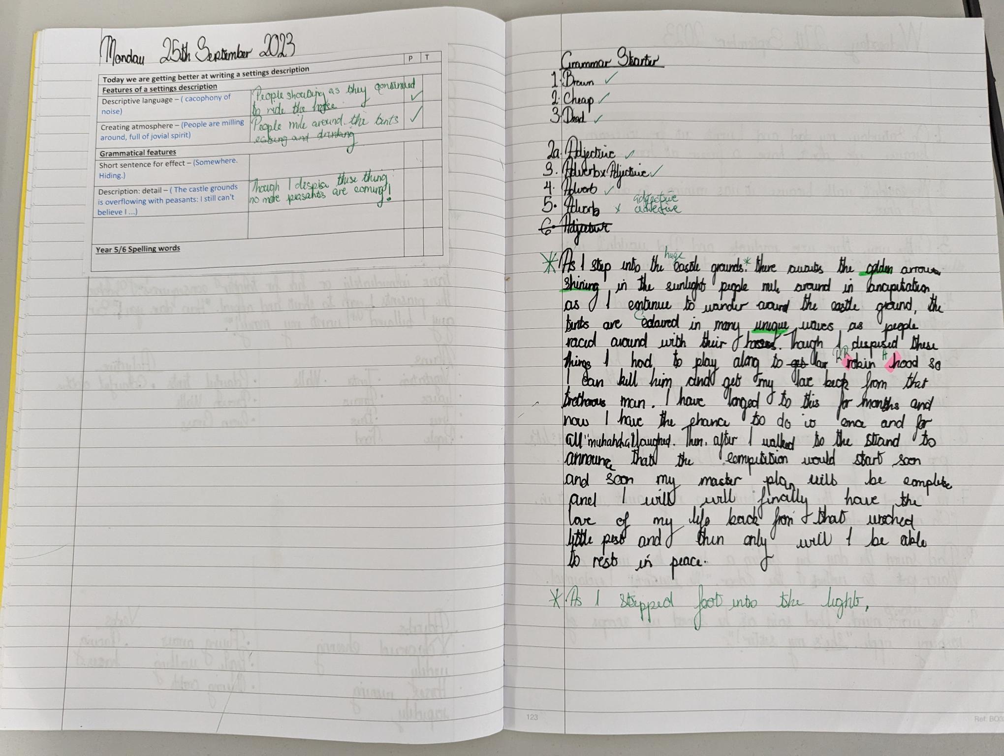 We have been focusing on writing a settings description based off the Myth of Robin Hood.